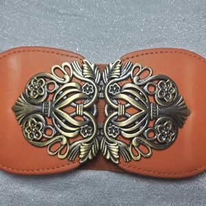 Blackbutterfly Brn Elastic Waist Cinch Belt Ornate Filigree Buckle Renaissance